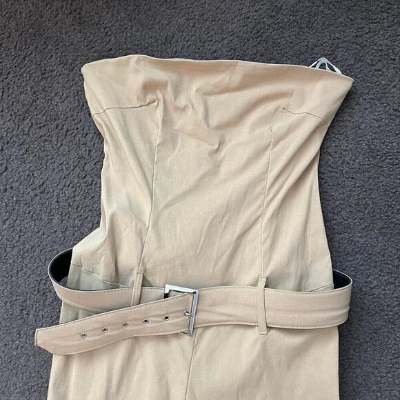 Y2k strapless belted flare full body jumpsuit romper - Picture 3 of 5